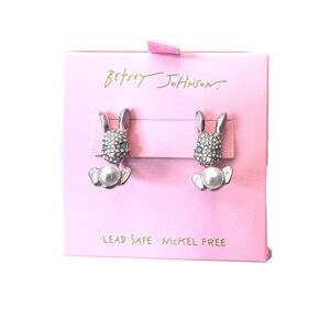Betsey Johnson Silver Bunny Earrings, NIB